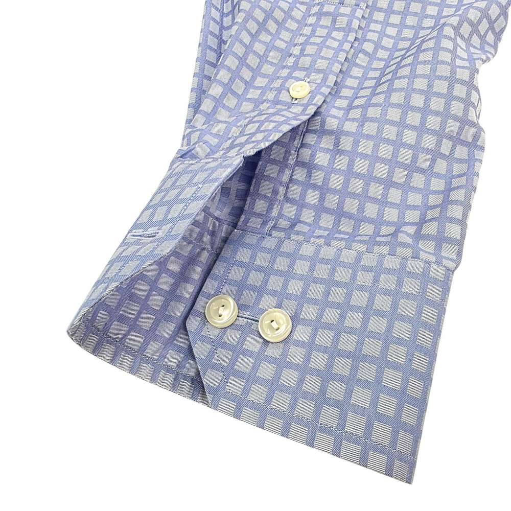 Quiet Luxury Eton Sweden Dress Shirt Mens 43 Light Blue Grid Cotton Europe - Picture 6 of 15